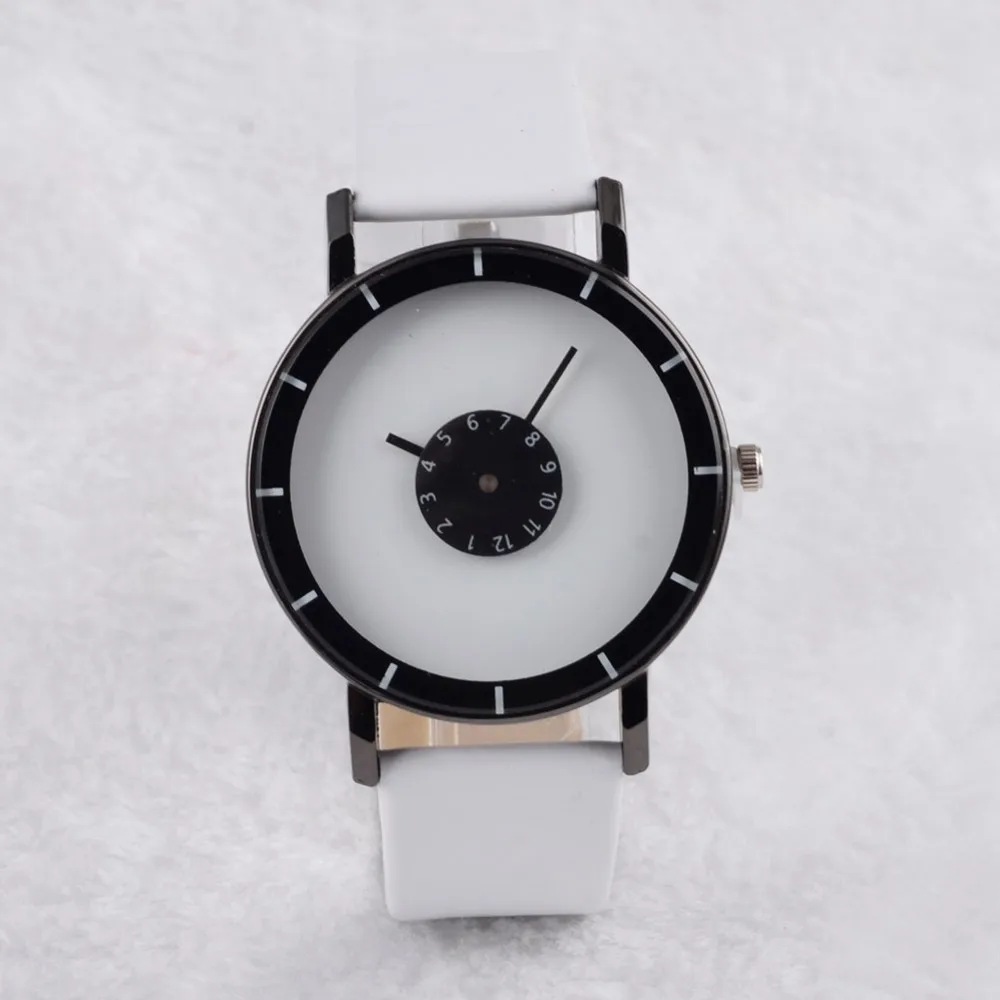 Дизайн, часы с кожаным ремешком, элегантные кварцевые наручные часы для мужчин и женщин, черные и белые короткие часы унисекс, аналоговые Мужские часы