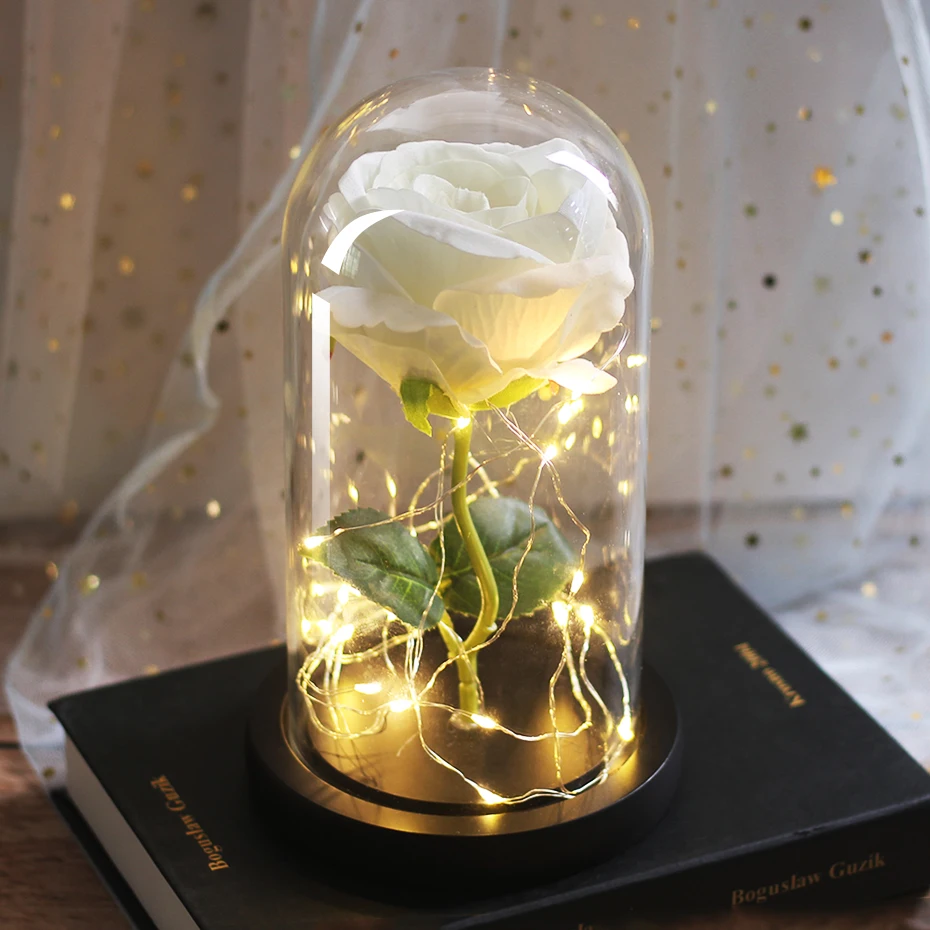 LED Eternal Flower Immortal Flora Light Up Dome Beauty and The Beast Rose In A Flask Valentine's Day Birthday Christmas Day Gift - Цвет: 089