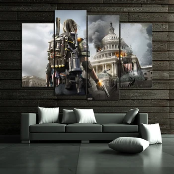 

4 Panels Tom Clancy's The Division 2 Game Poster Paintings Female Special Forces Pictures Wall Painting for Home Decor