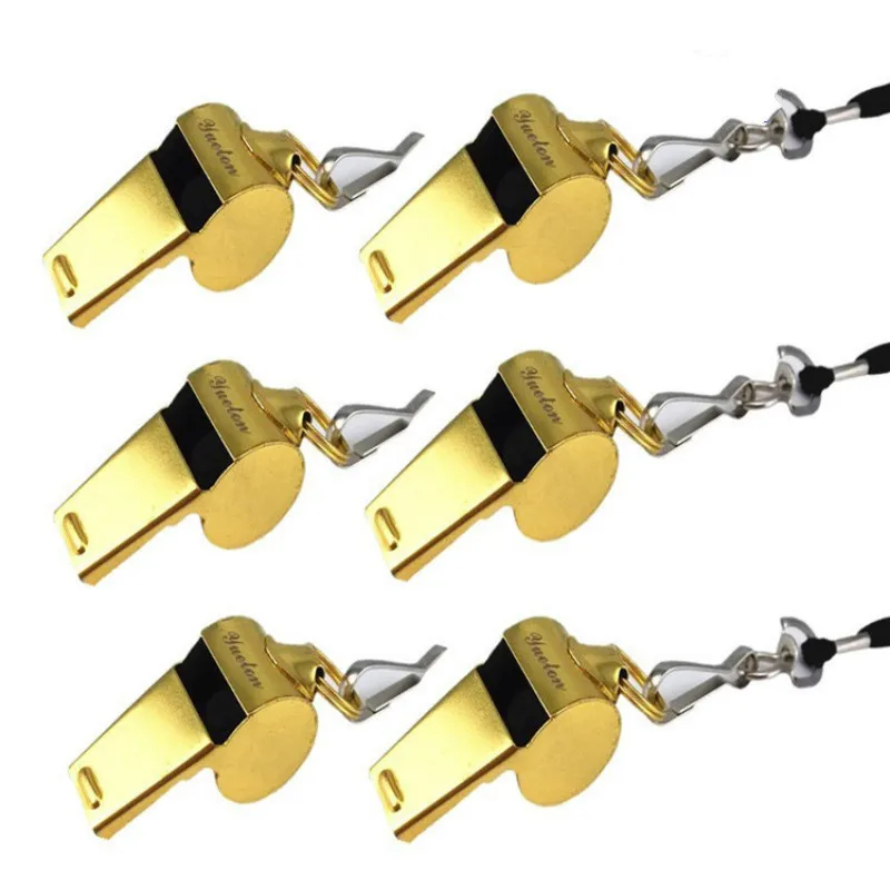 

1Pcs 2019 Foreign Trade Hot Gold Stainless Steel Rope 6 Whistle Hanging Neck Outdoor Lifesaving Whistle