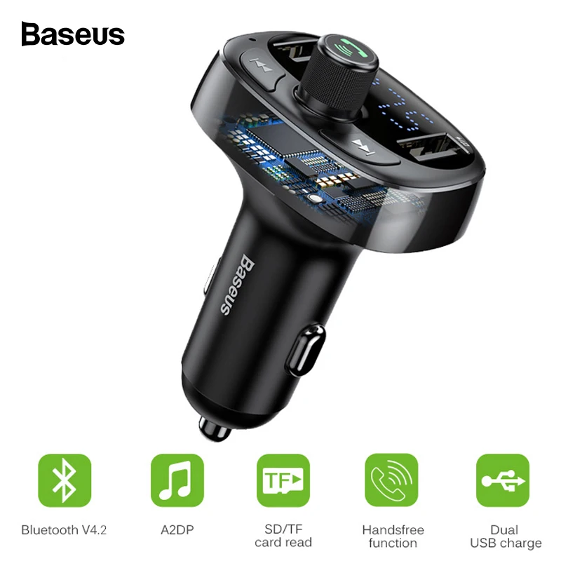 Baseus FM Transmitter Aux Modulator Bluetooth Car Charger Kit Handsfree Audio MP3 Player 3.4A Dual USB Fast Mobile Phone Charger
