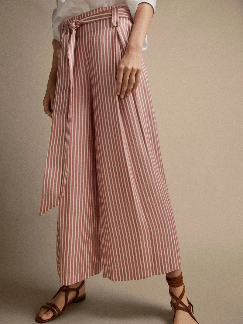 

Women Pink Striped Wide Leg Pants