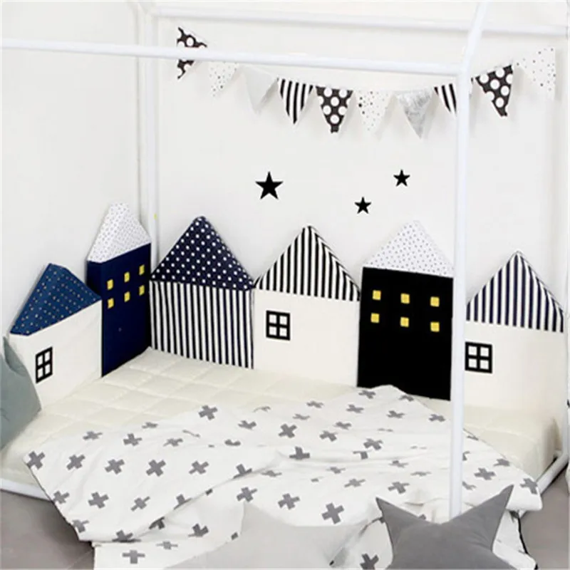

4Pcs Baby Bed Bumper Cushions Cute House Shape Design Embroidery Bumper Pad Crib Around Protection Baby Bedding Cushion