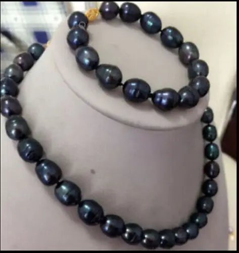 

Free Shipping >>>>New 9-10MM Black Freshwater Pearl Necklace Bracelet Set
