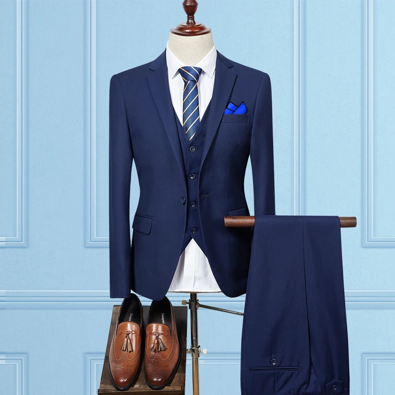 Jacket Pant Vest / 2017 Fashion Men Business Suits Three Piece Sets / Men's Wedding Dress Suit Blazers Coat Trousers Waistcoat