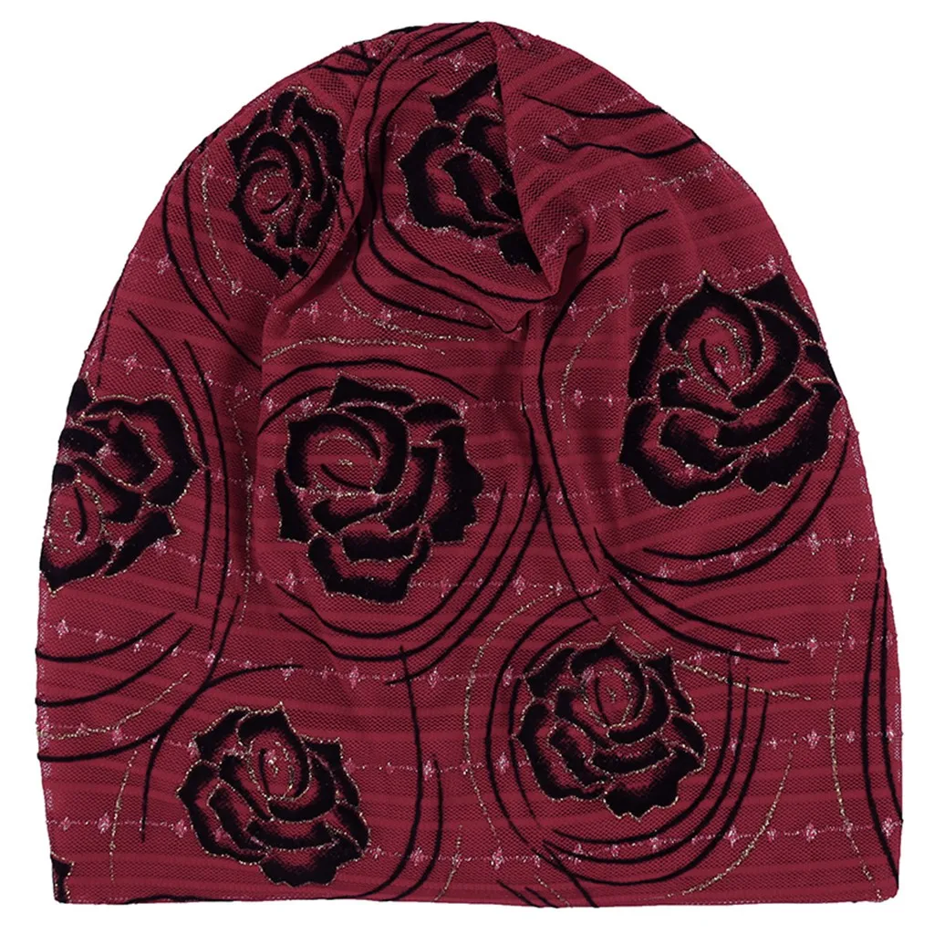 Новые модные зимние шляпы для женщин Skullies Розовый Индийский кружевной эластичный тюрбан шапка Вязание выпадение волос головной платок обертывание Czapka Zimowa
