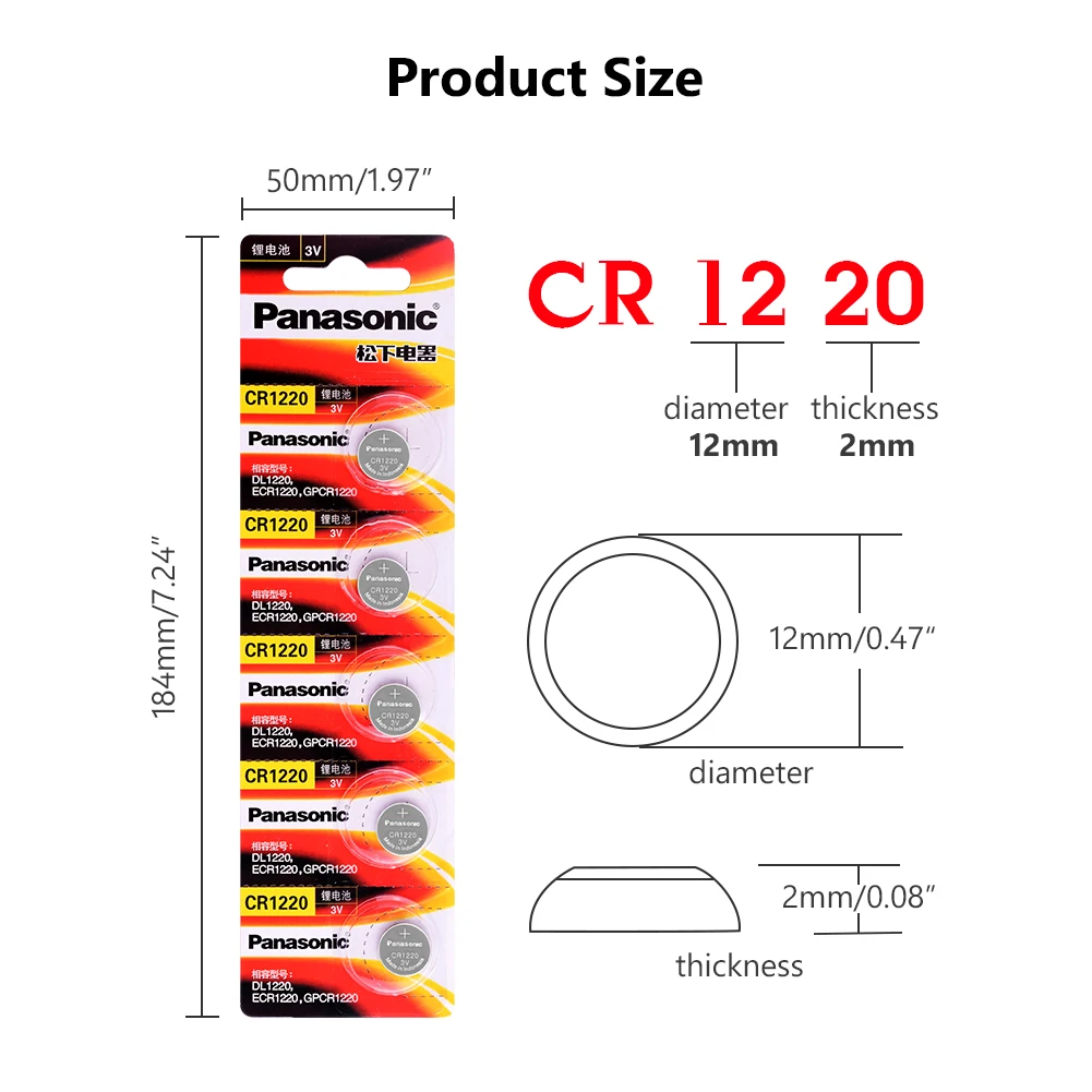 5 шт. бренд для PANASONIC cr1220 3 в кнопочные батарейки для часов DL1220 BR1220 ECR1220 LM1220 KCR1220 KL1220