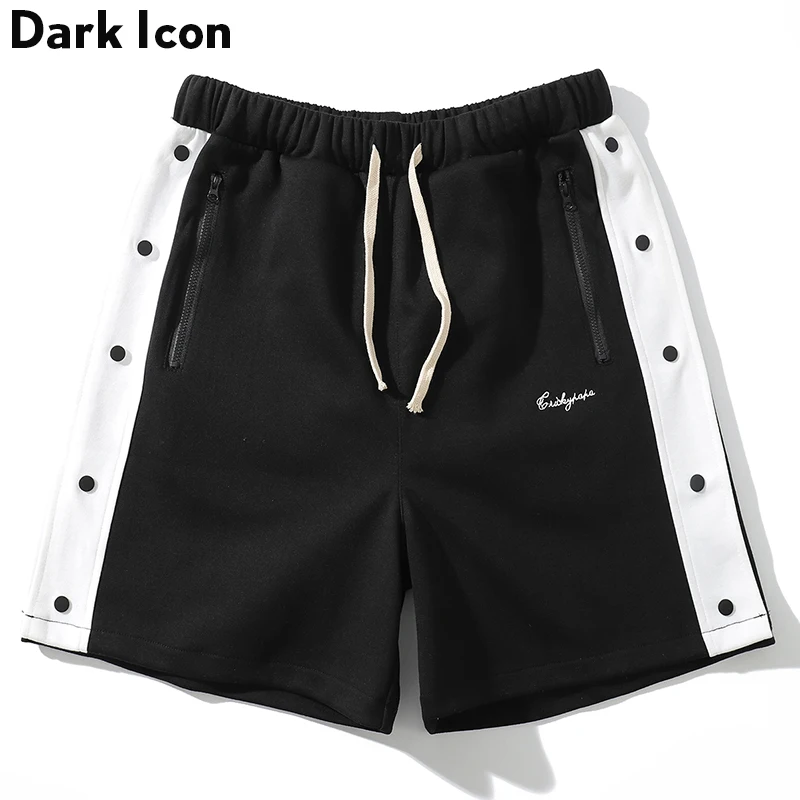 

Dark Icon Side Button Elastic Waist Street Shorts Men Summer Terry Material Straight Men's Shorts 2019 New