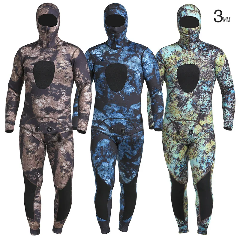 

3MM Neoprene Wet Suit Camouflage Spearfishing Wetsuits for Underwater Hunting Hooded Warm 2-pieces Thicker Scuba Diving Suit