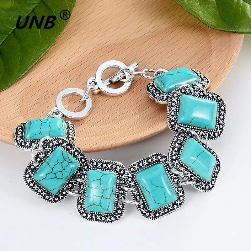 Buy Bohemian Turquoise Charm Bracelets Bangles for Women Men Jewelry Lovely Vintage Silver ...