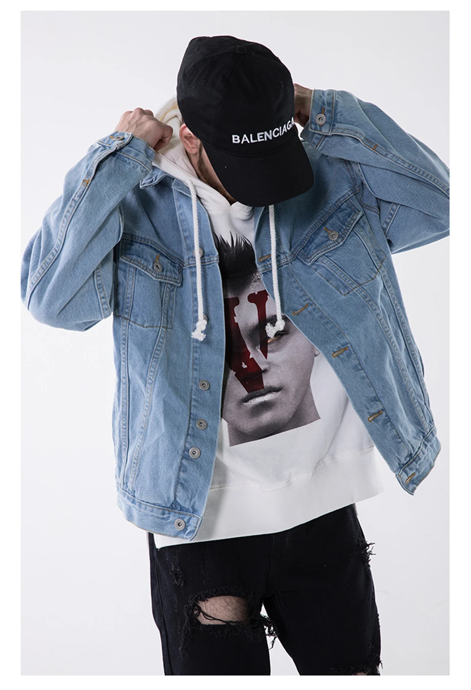 Autumn Hip Hop Denim Jacket Men Print Jeans Jackets Streetwear Fashion Casual Cotton Coat Male HZ021