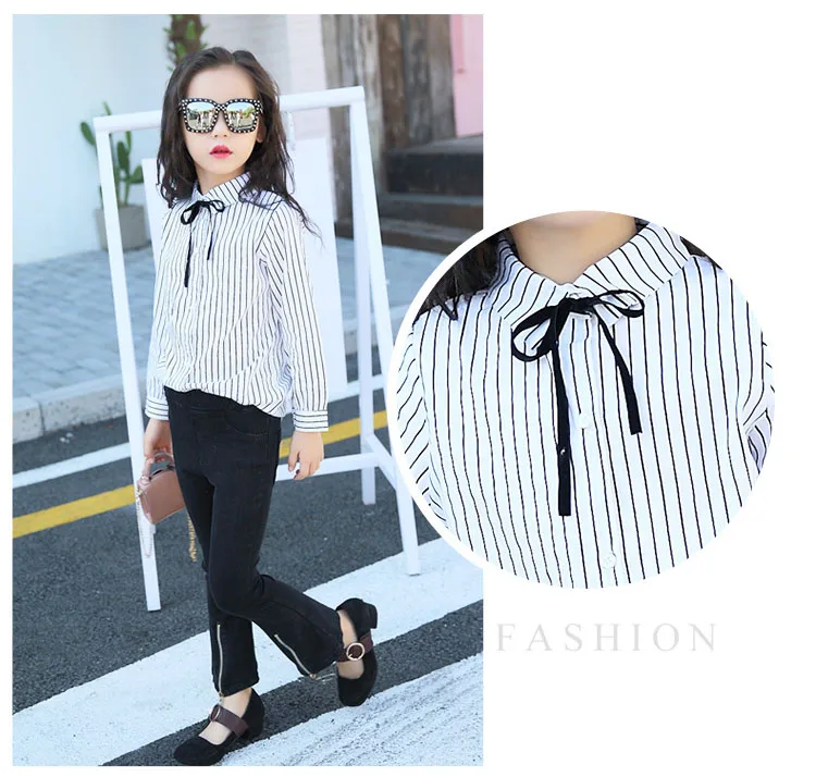baby teenage girls striped blouses long sleeve cotton tops kids black white shirts for little girls children school clothing  (4)