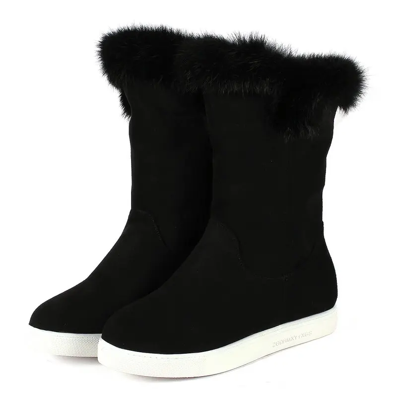 

B2-9 Size 33-43 Female Suede Leather Flat Heels Boots Women Slip-on Faux Fur Shoes Lady Mid Calf Snow Boot Women Warm Shoe