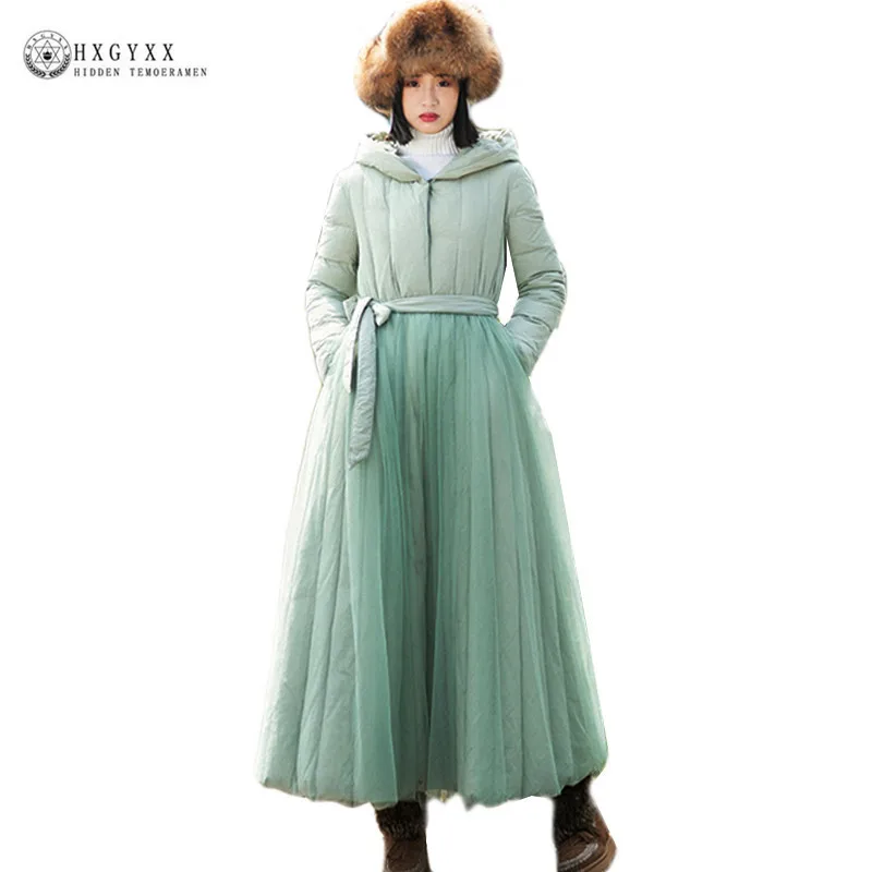 Parka Ai Canard Chaud Hiver Cru 2019 Patchwork Pur Épaississent Manteau Duvet Grande Couleur De Ceinture Green À Maille Long Taille Doudoune Capuchon Okb433 qHxg84wx1