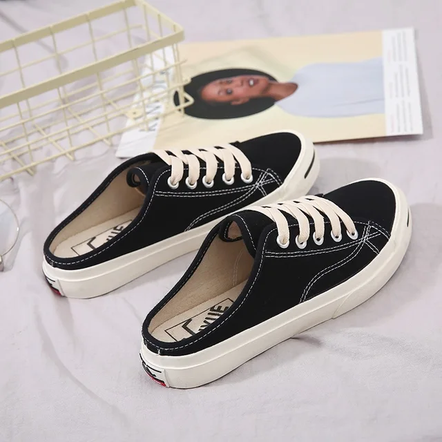 New 2018 Fashion Solid White Black Canvas Shoes Women Slippers Ladies ...