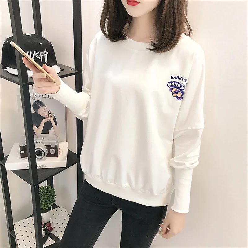 

Vogorean White Sweatshirt Women Long Sleeve Causal Letter Printed Sweatshirts Femme Tops Sudadera Mujer Pullover Drop Shoulder