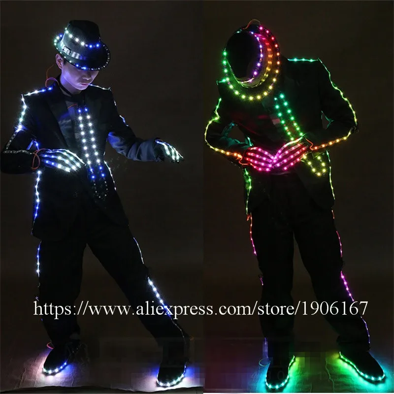 RGB Led Growing MJ Style Suit Led Luminous Light Up Ballroom Costume With Led Hat font