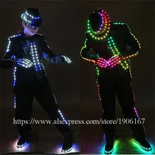 RGB LED выращивания MJ Стиль костюм со светодиодной подсветкой Костюмы для бальных танцев костюм со светодиодной Шляпа и туфли для танцев сцена праздничная одежда
