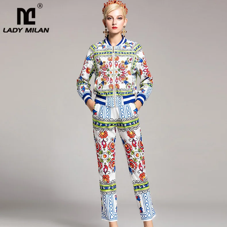 Леди Милан 2018 осень Для женщин Runway Twinsets костюмы одежда с длинным | Спортивные костюмы -32918261330