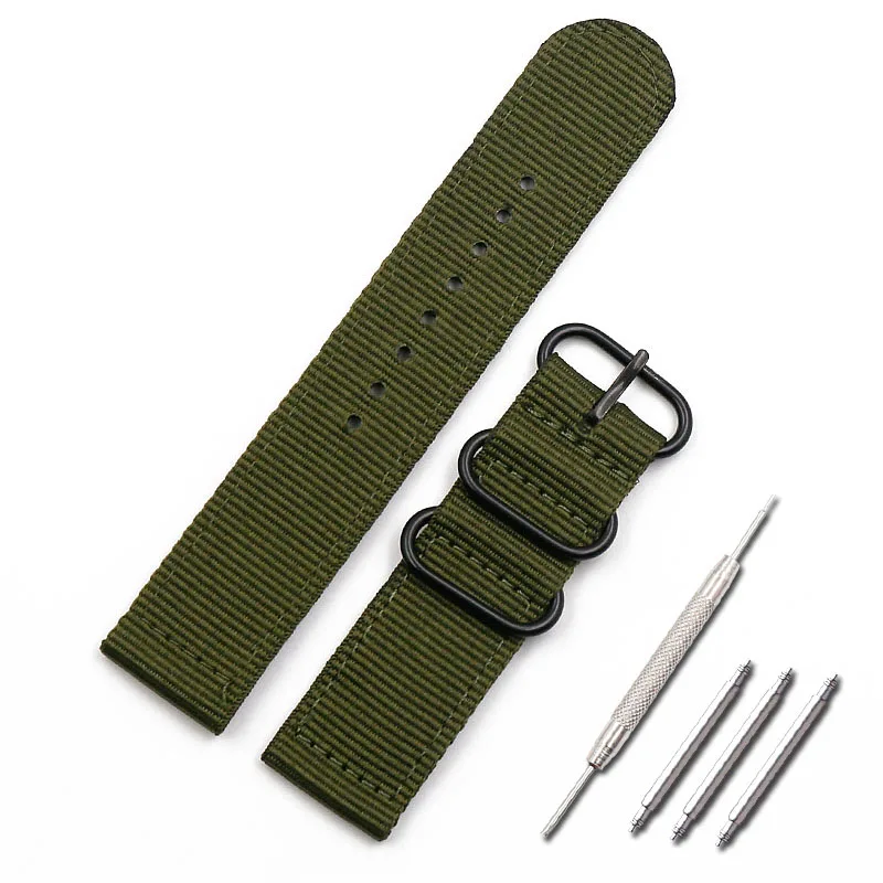 Аксессуары для часов, нейлоновый ремешок NATO, мужская Пряжка, 18 мм, 20 мм, 22 мм, 24 мм, спортивный водонепроницаемый ремешок, женский браслет, мужской ремешок для часов - Цвет ремешка: Army Green