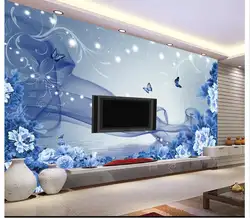 Пользовательские фото обои 3d настенные фрески обои мечта синий пион цветок 3d ТВ установка Настенные обои для украшения гостиной