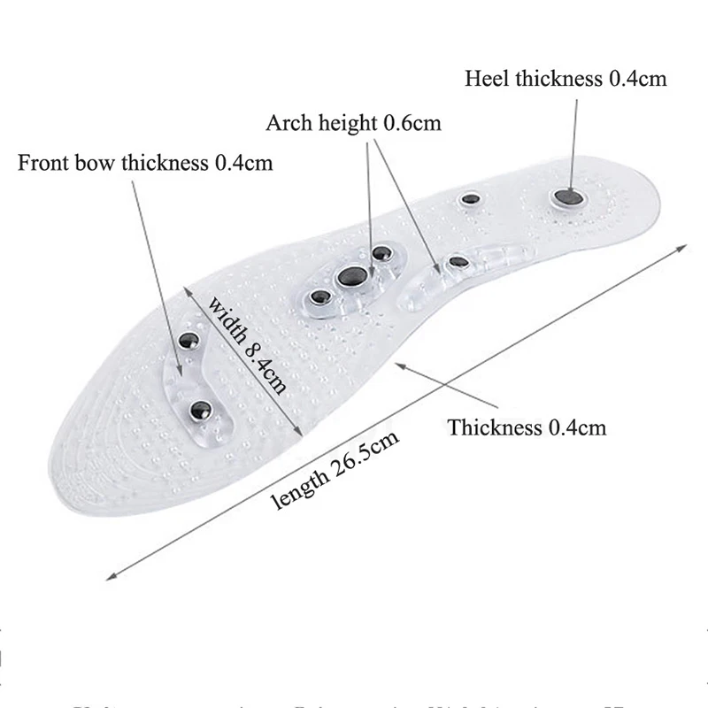 Magnetic Therapy Silicone Insole Transparent Massage Foot Weight Loss Insole Health Insole Reusable Trimming Large Size 35-46