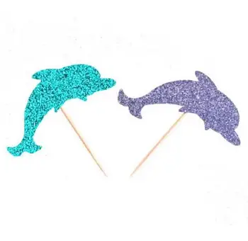 

GLITTER Dolphin birthday beach wedding cupcake toppers baptism Christening gender Reveal party decoration doughnut food picks