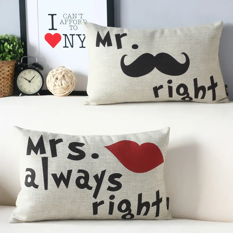 50*30 Cushion Cover Couple Lover Mr Right Mrs Always Right Home Wedding