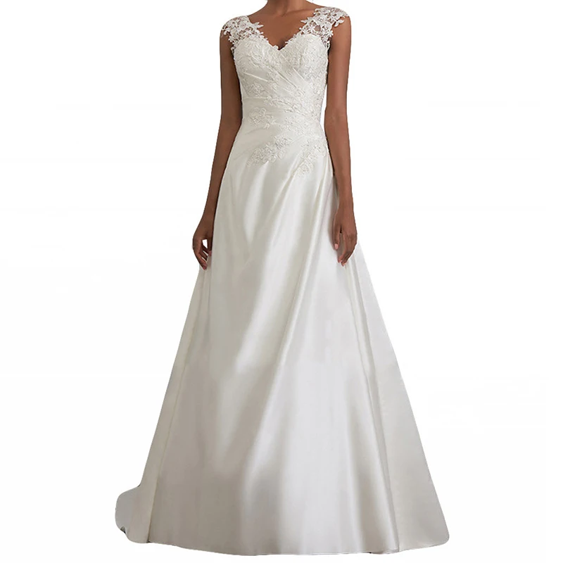 

Lady Long Dress Backless Party Wedding Bridesmaid white lace decor slim solid swing A-line elegant Summer dresses women vestido