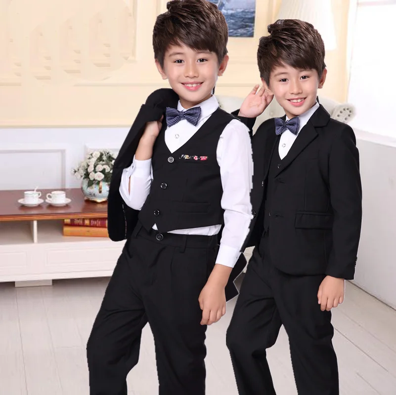 

2018 new style children's fashion suit jacket British style solid color casual boy performance performance dress suit 3pcs / set