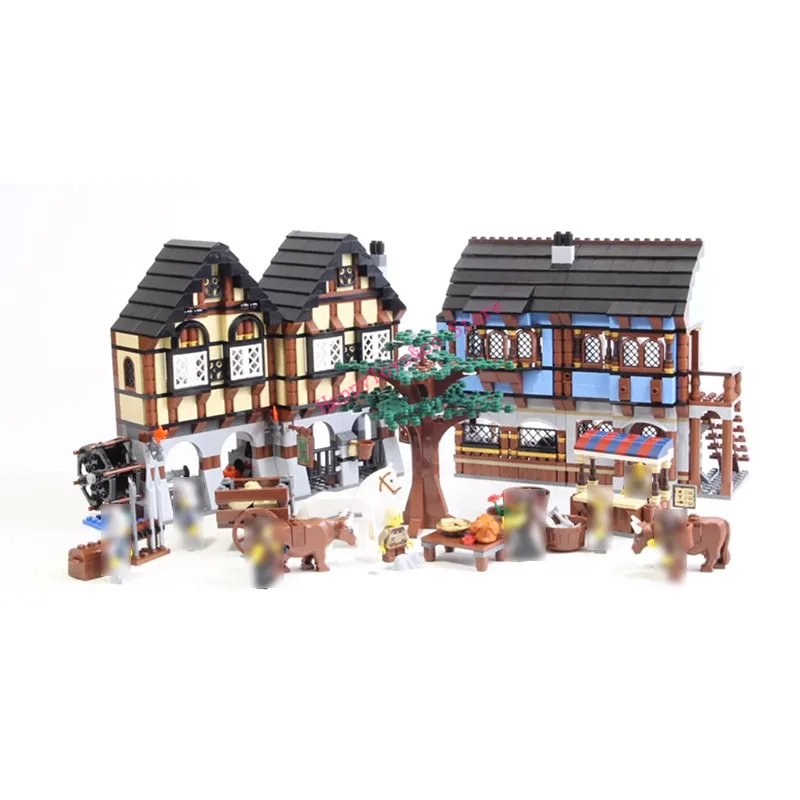 

Movie series 10193 1601Pcs Medieval Market Village toys For Children Gift 16011 Building Blocks Set Compatible Education