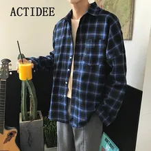Высокое качество Европейский Американский Размер Осенняя Корейская свободная шлифовальная мужская клетчатая рубашка