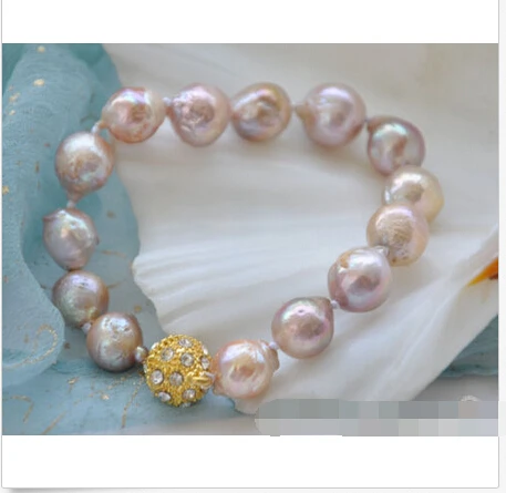 

BW1406 8" 13mm LAVENDER almost round KESHI REBORN PEARL bracelet @^Noble style Natural Fine jewe SHIPPING new >>free shipping