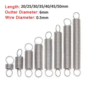

10Pcs 304 Stainless Steel Dual Hook Small Tension Spring Hardware Accessories Wire Dia 0.5mm Outer Dia 6mm Length 20-50mm
