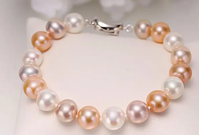 

7.5-8" 9-10MM NATURAL SOUTH SEA PINK MULTICOLOR PEARL BRACELET 28%