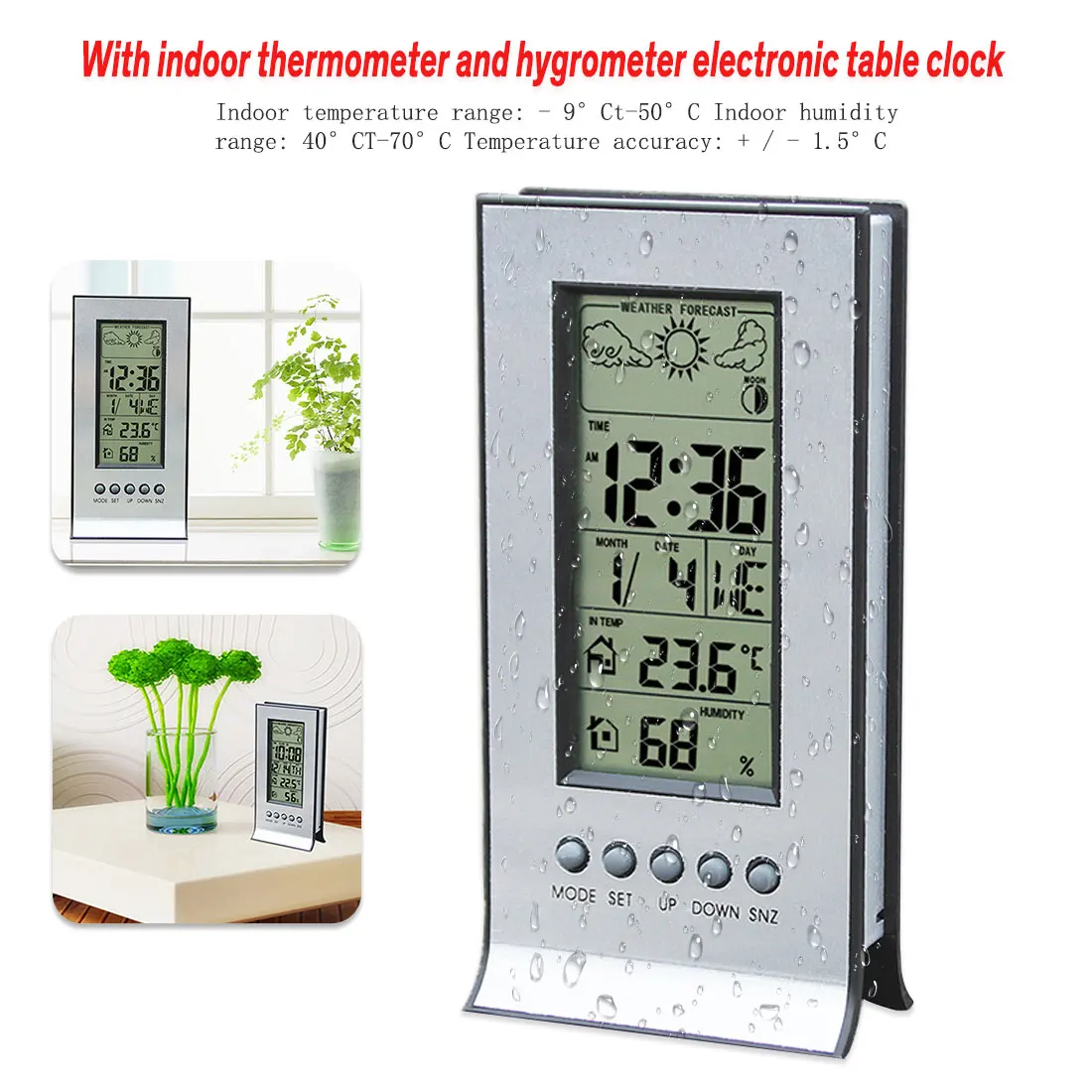 

LCD Digital Weather Station Thermometer Hygrometer In/Out Temperature Meter Indoor Humidity Meter with Temperature Sensor