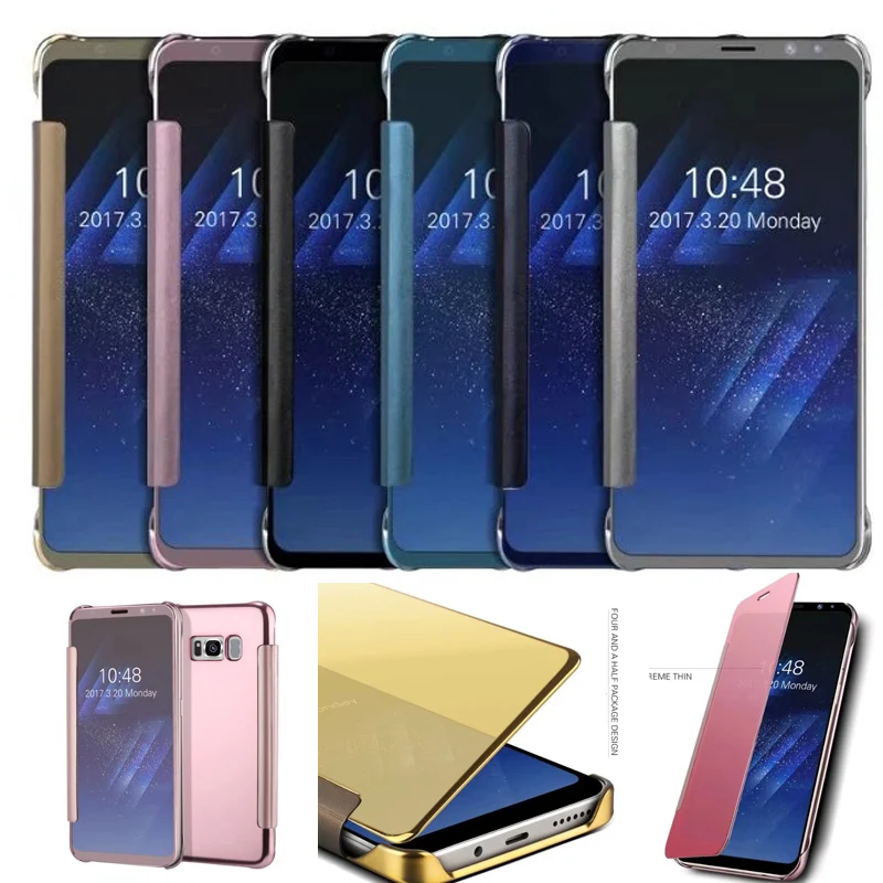 Case For Samsung Galaxy S8 S8 Plus Smart Flip Window view Electroplating Mirror Smooth Ultra Thin