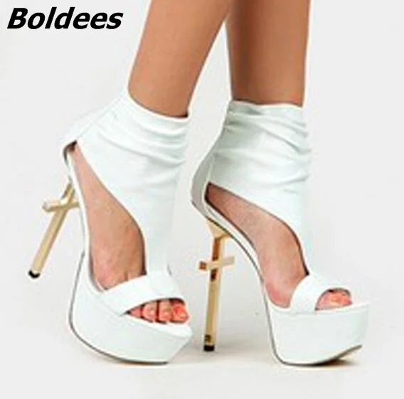 

Punk Style Gold Cross Heel High Platform Sandal Real Photo Large Size Sexy Girls Nightclub Cross High Heel Dress Sandals
