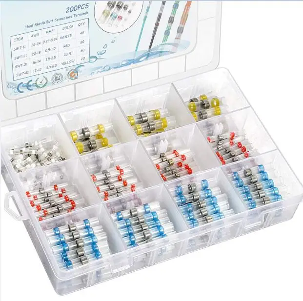 150/200/300 шт провода для пайки Комплект разъемов, терм усадочная стыковые соединители, Водонепроницаемый и изолированный Электрический провод терминалы - Цвет: 200Pcs