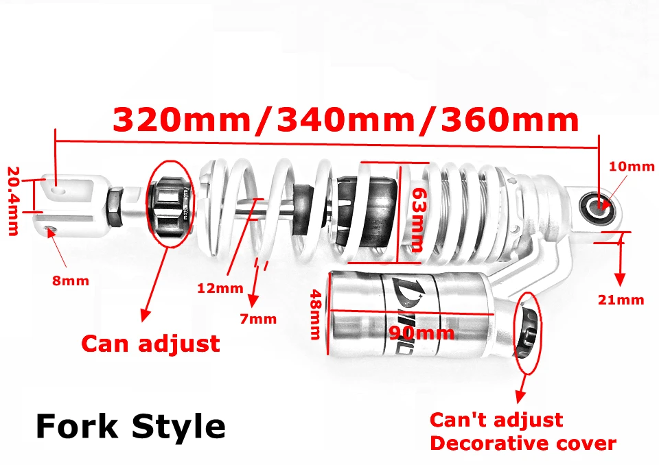 Универсальный 320 мм 340 мм 360 мм вилка мотоцикла скутеры Регулируемый отскок демпфирования амортизатор для Yamaha Honda Kawasaki Suzuki