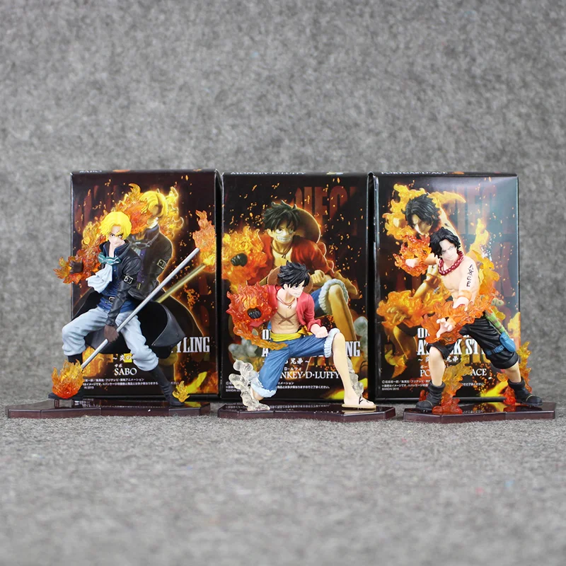 

3pcs/lot 14cm Anime One Piece Attack Styling Luffy + Sabo + Ace PVC Action Figures Collectible Model Toys