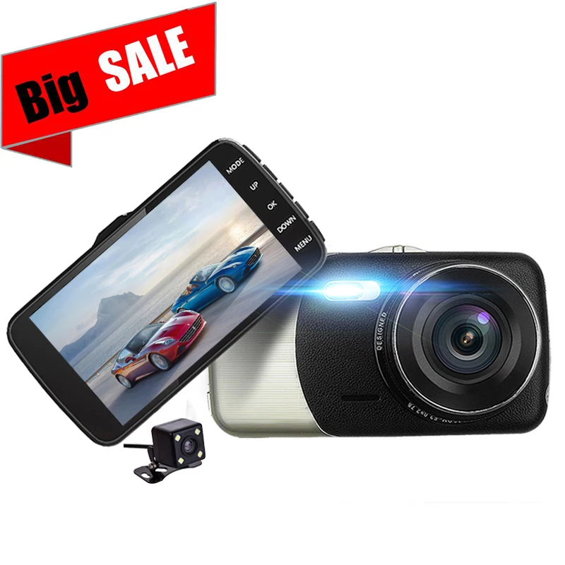 

Car DVR Car 4 Inch Dual Lens Rearview Camera Night Vision 1080P dash cam free shipping