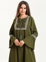 Летнее Длинное Платье Инди фолк с длинным рукавом Макси с вышивкой платья с кисточками мусульманское женское платье Повседневная