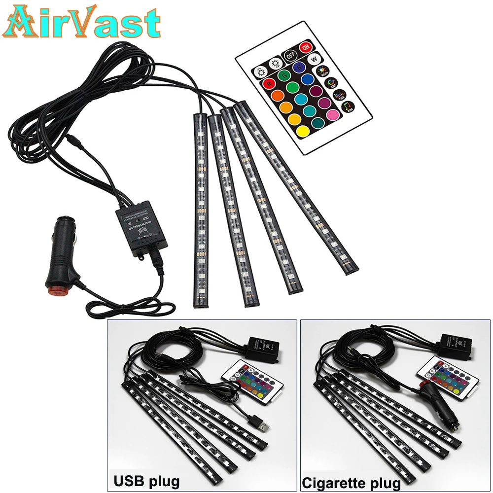 

12V 4pcs car LED strip music control RGB led strip with USB or cigarette plug