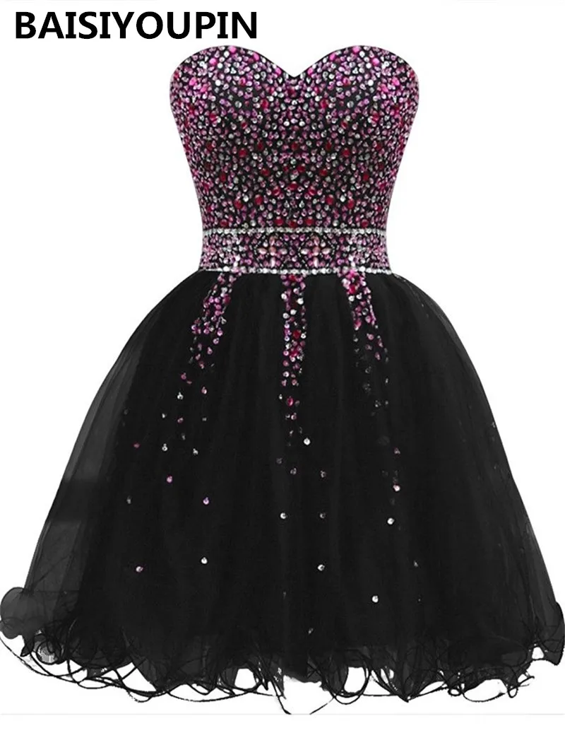 Короткие Выпускные платья для подростков 2020 Vestidos Коктейльные черные из органзы с