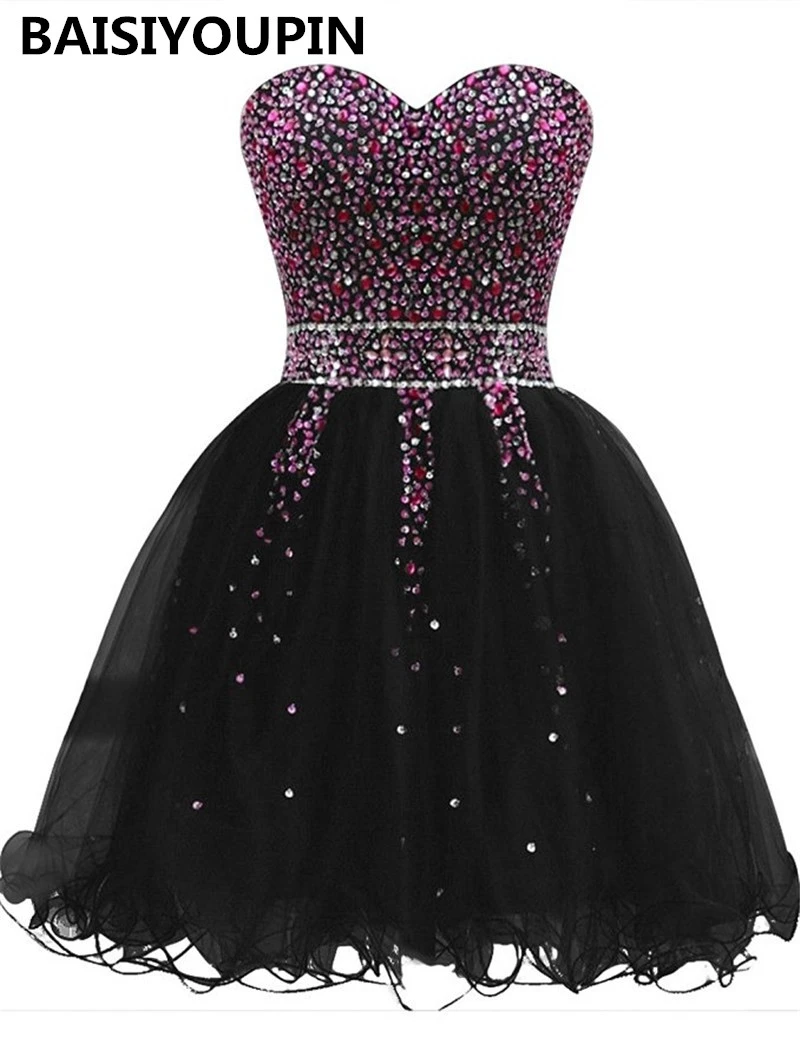 Vestidos de graduación adolescentes 2020 Vestidos cóctel Corto Organza negro Vestidos de bienvenida con cuentas|homecoming dresses|beaded homecoming dresshomecoming dresses for teens - AliExpress