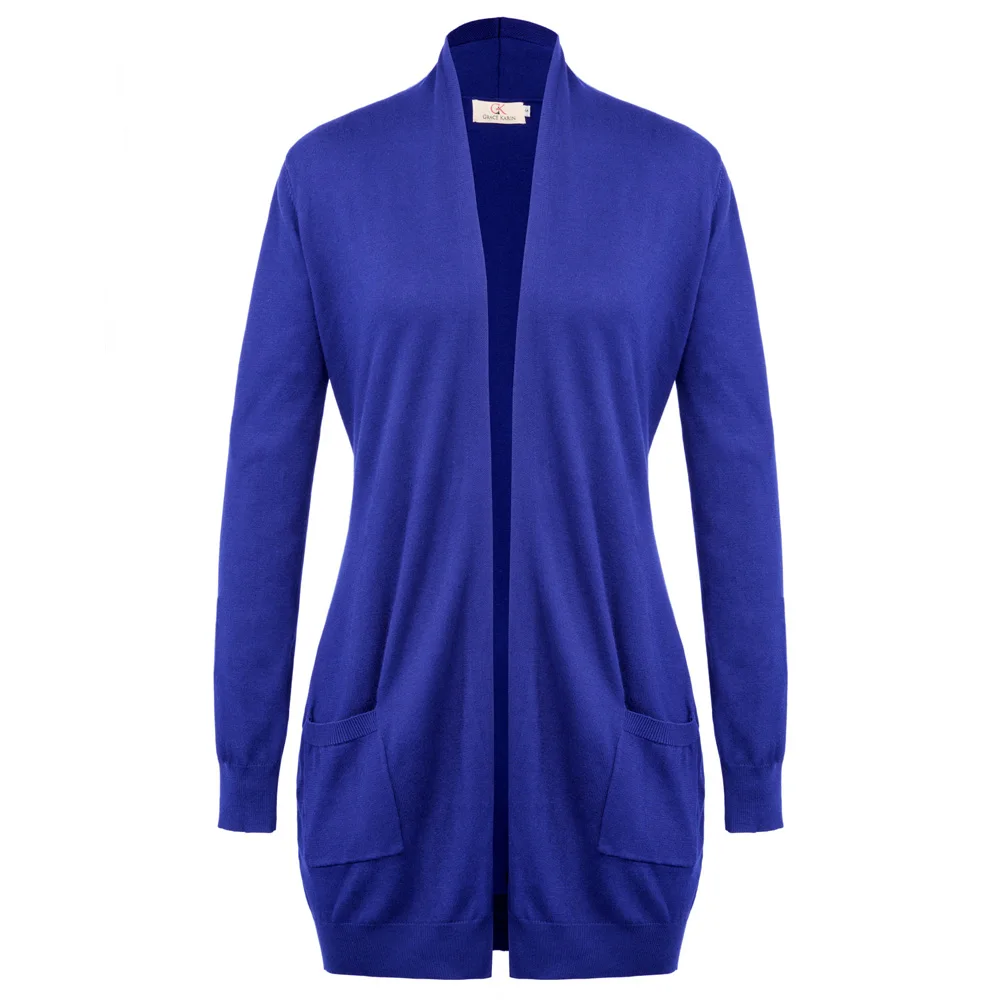 Medium Blue Женские с длинным рукавом открытой передней кардиган вязаный пальто-джемпер Топы Gk - Цвет: Medium Blue