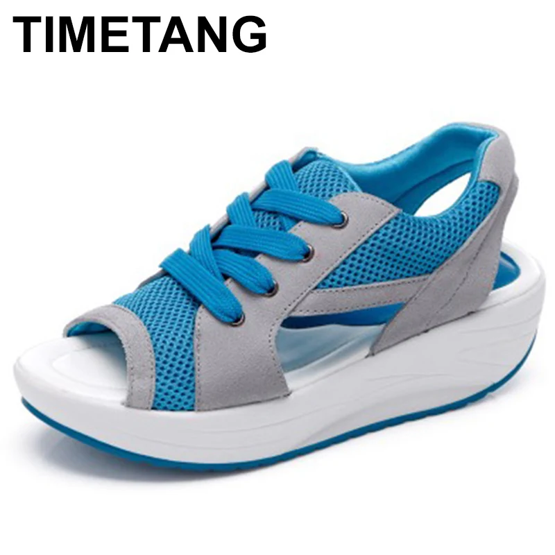 En Ligne TIMETANG Femmes Sandales 2017 De Mode D été Casual Sport Mesh Respirant Chaussures Femmes Dames Cales Sandales Plate Forme de Lacet C299