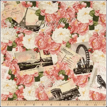 

Rose Postcard vintage fabric Retro style fabric Calico Printed cotton fabric for DIY Bag 1 order=50cm*140cm