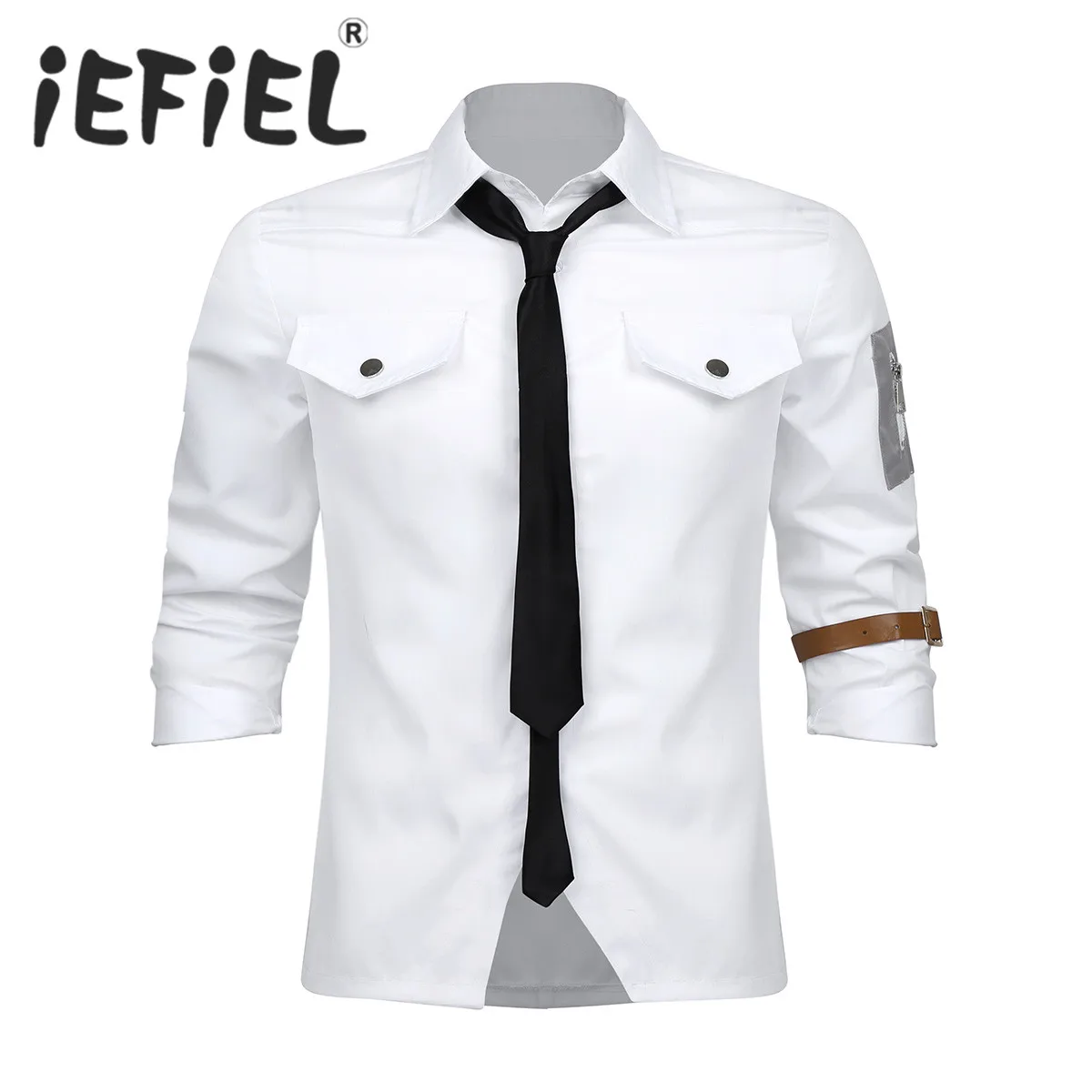 

Male Mens Adults Assassin Cosplay Costume Set Turn-down Collar Long Sleeves Button-Down White Shirt with Tie and Leather Armband
